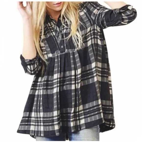 Free People Tops - Free People Baby Blues Plaid Tunic Size Black